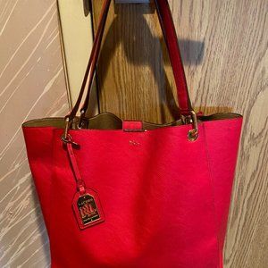 Lauren Ralph Lauren Aiden Red Leather Medium Tote